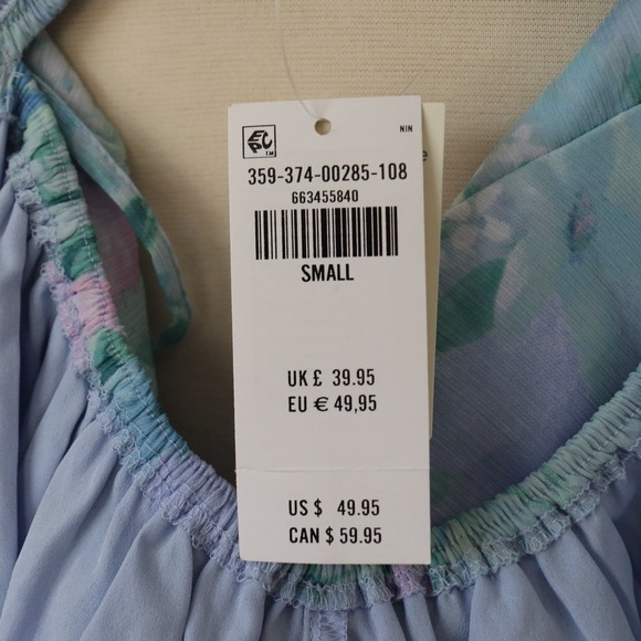 Hollister Small Blue Floral Mini Babydoll Dress Smocked Back Elastic Cutout NWT - Picture 6 of 9